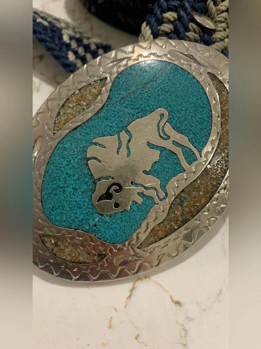 Western Navajo Buffalo Turquoise Silver Bolo Tie Longhorn Belt Buckle
